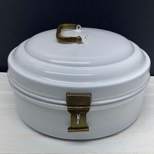 Enamel White Round Bread Box Cake Tin